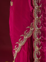 Queen Pink Munga Silk Saree with Designer Handwork