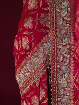 Calcutta Red Meenakari Banarasi Katan Silk Saree with Zardozi Handwork