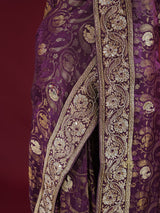 Plum Wine Zardozi Handwork Munga Banarasi Silk Saree