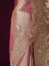 Salmon Pink Kanchipuram Tissue Silk Saree with Zardozi Hand Embroidery