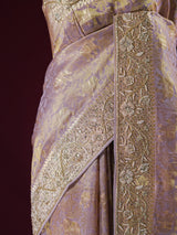 Lilac Purple Zardozi Handwork Kanchi Tissue Silk Saree