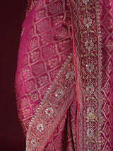 Queen Pink Zardozi Handwork Banarasi Silk Saree