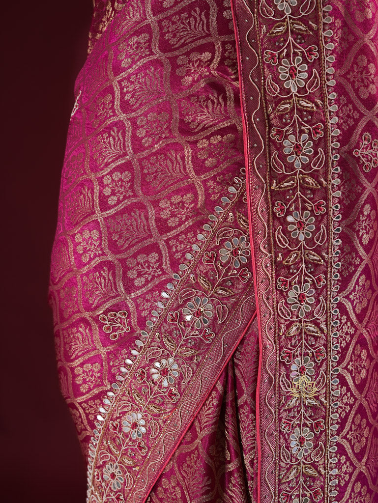 Queen Pink Zardozi Handwork Banarasi Silk Saree