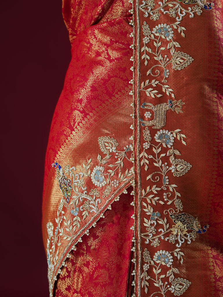 Bride Special Zardozi Hand Embroidery Kanchipuram Silk Saree