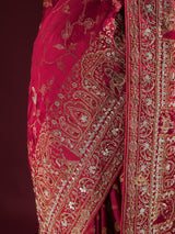 Calcutta Red Zardozi Handwork Mulberry Banarasi Silk Saree