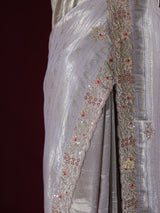 Lilac Purple Designer Hand Embroidery Kanchi Tissue Silk Saree