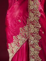 Queen Pink Mulberry Silk Saree With Zardozi Scalloped Border