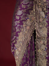 Plum Wine Banarasi Katan Silk Saree with Zardozi Handwork