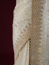 Ivory Special Zardozi Handwork Munga Banarasi Silk Saree