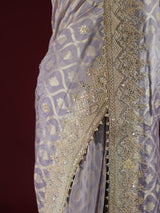 Lilac Purple Zardozi Handwork Munga Banarasi SIlk Saree