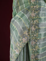 Fern Green Designer Hand Embroidery Rangkat Kanchi Tissue Silk Saree