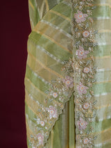 Parrot Green Designer Hand Embroidery Rangkat Kanchi Tissue Silk Saree