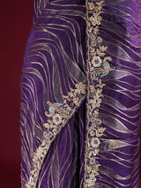 Plum Purple Munga Silk Saree with Zardozi Hand Embriodery