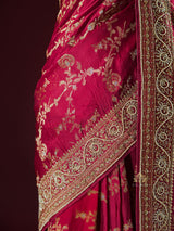 Calcutta Red Zardozi Handwork Mulberry Banarasi Silk Saree