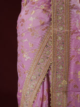 Baby Pink Zardozi Handwork Mulberry Banarasi Silk Saree
