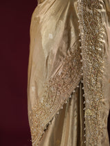 Ivory Gold Zardozi Hand Embroidery Kanchipuram Tissue Silk Saree
