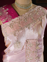 Pastel Pink Tissue Silk Saree with Zardozi Handwork