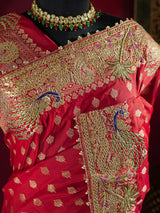 Red Special Banarasi Katan Silk Saree with Gotapatti Zardozi Handwork