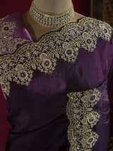 Plum Purple Munga Silk Saree With Zardozi Scalloped Border