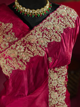 Queen Pink Mulberry Silk Saree With Zardozi Scalloped Border