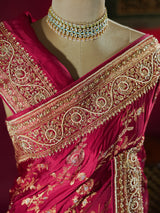 Calcutta Red Zardozi Handwork Mulberry Banarasi Silk Saree