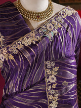 Plum Purple Munga Silk Saree with Zardozi Hand Embriodery