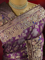Plum Wine Banarasi Katan Silk Saree with Zardozi Handwork