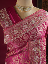 Queen Pink Zardozi Handwork Banarasi Silk Saree