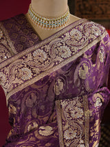 Plum Wine Zardozi Handwork Munga Banarasi Silk Saree