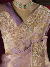 Lilac Purple Zardozi Handwork Kanchi Tissue Silk Saree