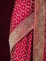 Calcutta Red Zardozi Pearl Handwork Mulberry Banarasi Silk Saree
