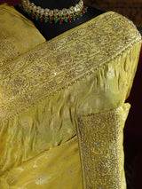 Lemon Yellow Zardozi Handwork Zari Tissue Silk Saree