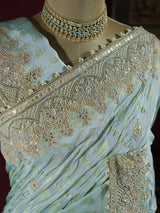 Ocean green Zardozi Handwork Munga Banarasi SIlk Saree