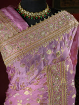 Baby Pink Zardozi Handwork Mulberry Banarasi Silk Saree