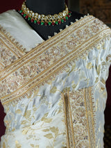 Ivory Special Zardozi Handwork Mulberry Banarasi Silk Saree
