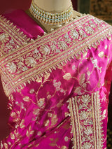 Queen Pink Zardozi Handwork Mulberry Banarasi Silk Saree