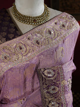 Lavender Purple Zardozi Handwork Munga Banarasi Silk Saree
