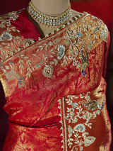 Bride Special Zardozi Hand Embroidery Kanchipuram Silk Saree