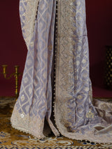 Lilac Purple Zardozi Handwork Munga Banarasi SIlk Saree
