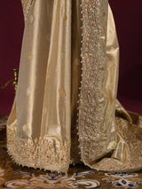 Ivory Gold Zardozi Hand Embroidery Kanchipuram Tissue Silk Saree