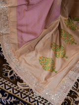 Baby Pink Gotapatti Hand Embroidery Tanchoi Silk Saree