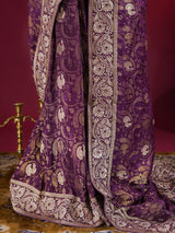 Plum Wine Zardozi Handwork Munga Banarasi Silk Saree