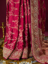 Calcutta Red Zardozi Handwork Mulberry Banarasi Silk Saree