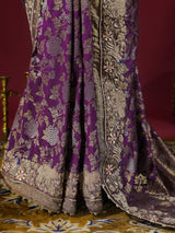 Plum Wine Banarasi Katan Silk Saree with Zardozi Handwork