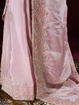 Pastel Pink Tissue Silk Saree with Zardozi Handwork
