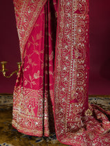 Calcutta Red Zardozi Handwork Mulberry Banarasi Silk Saree