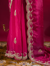 Queen Pink Munga Silk Saree with Designer Handwork
