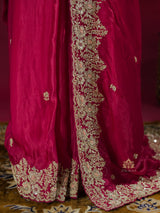 Queen Pink Mulberry Silk Saree With Zardozi Scalloped Border