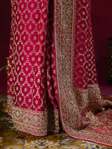 Calcutta Red Zardozi Pearl Handwork Mulberry Banarasi Silk Saree