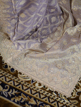 Lilac Purple Zardozi Handwork Munga Banarasi SIlk Saree